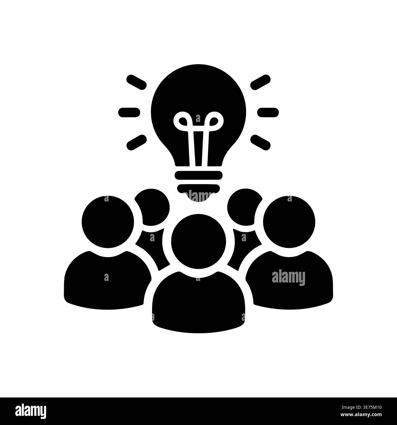 Brainstorming session glyph icon, people with light bulb idea Stock Vector