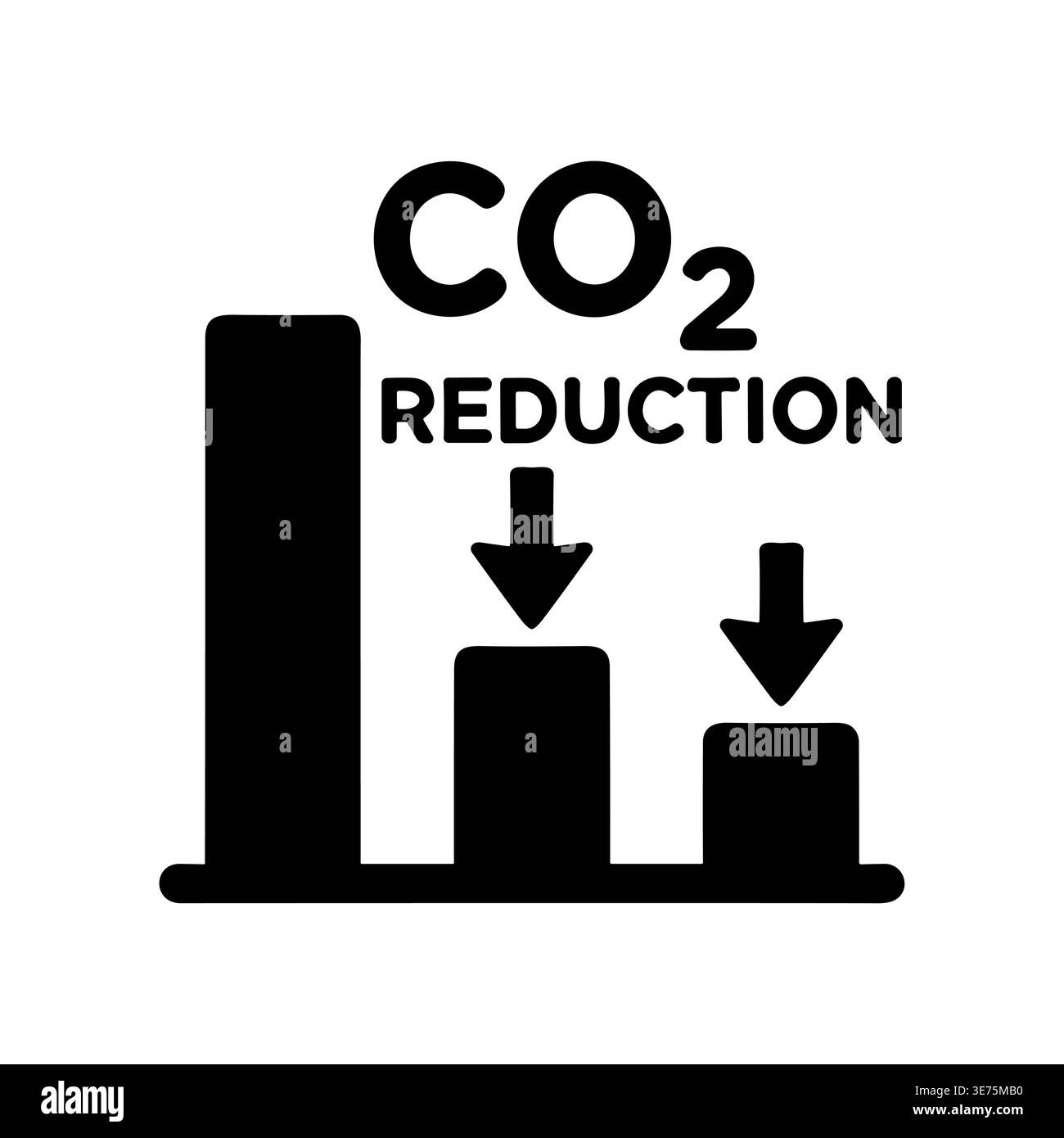 CO2 reduction graph with downward arrows icon in black Stock Vector