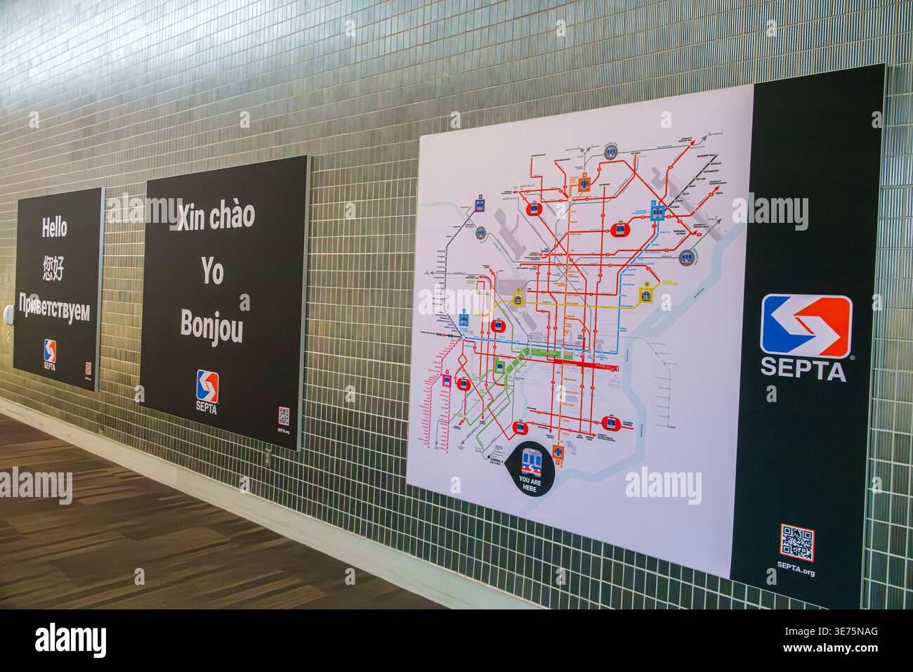 Philadelphia Pennsylvania,Philadelphia International Airport PHL,inside interior,terminal concourse gate area,SEPTA transit map poster wall display pu Stock Photo