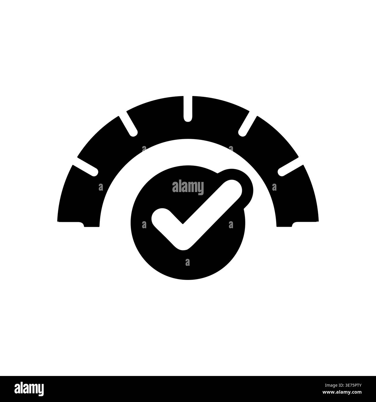 Speedometer icon with check mark, performance level symbol in black Stock Vector