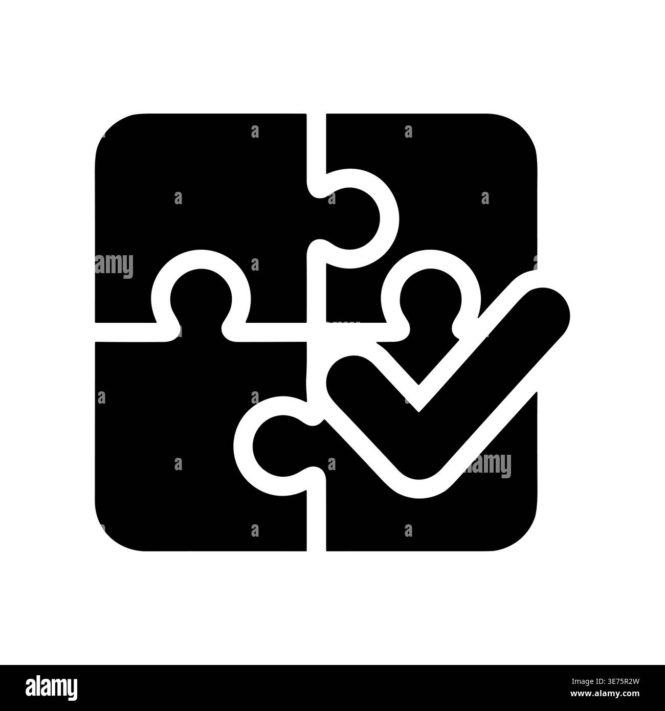 Completed puzzle with check mark symbolizing success and solution finding Stock Vector