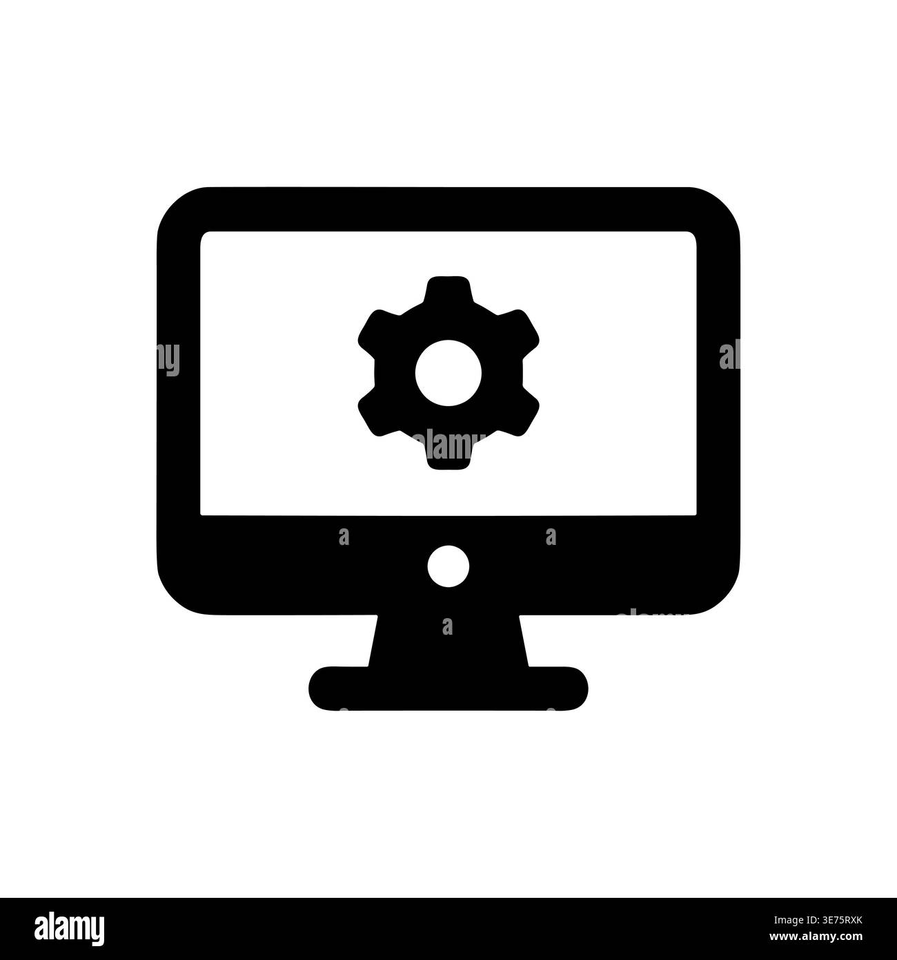 Computer screen with settings gear icon, system configuration black glyph Stock Vector