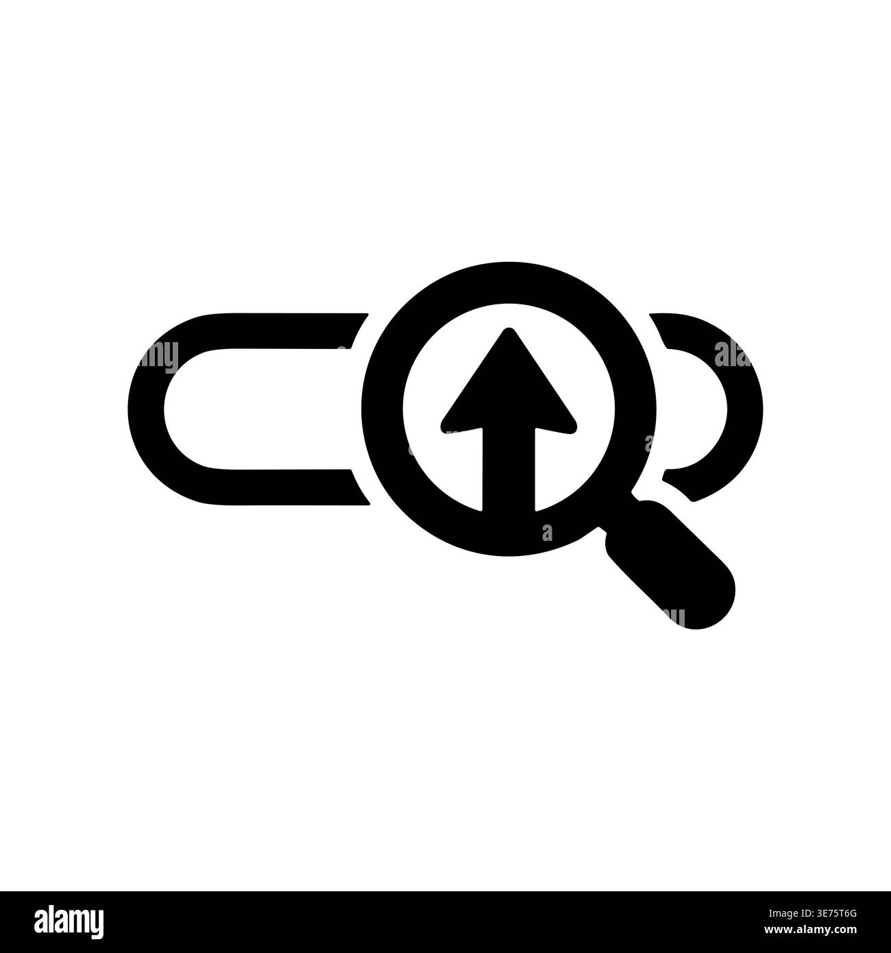 Link analysis with upload arrow icon in black and white Stock Vector