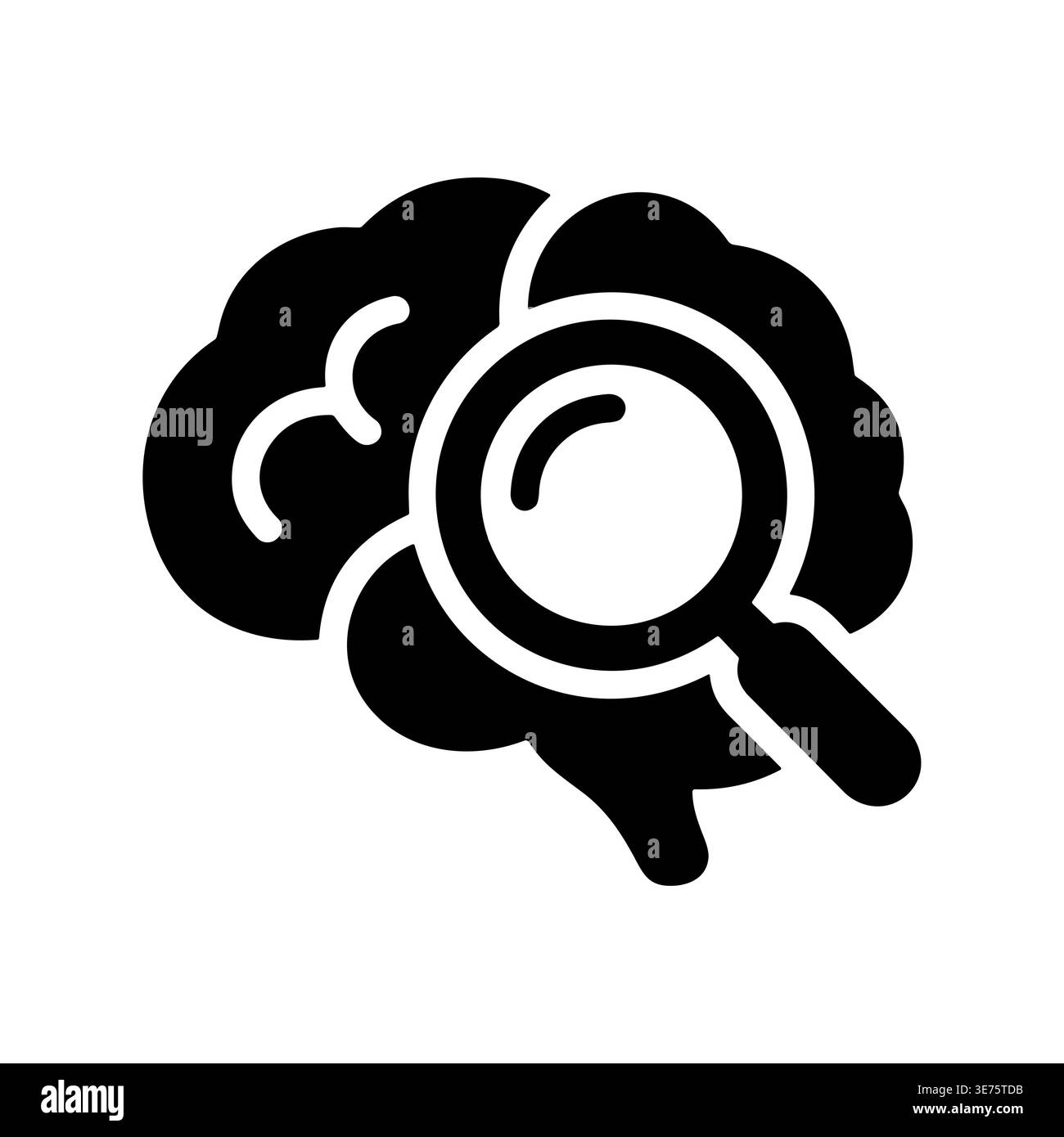 Brain research icon with magnifying glass in solid style Stock Vector