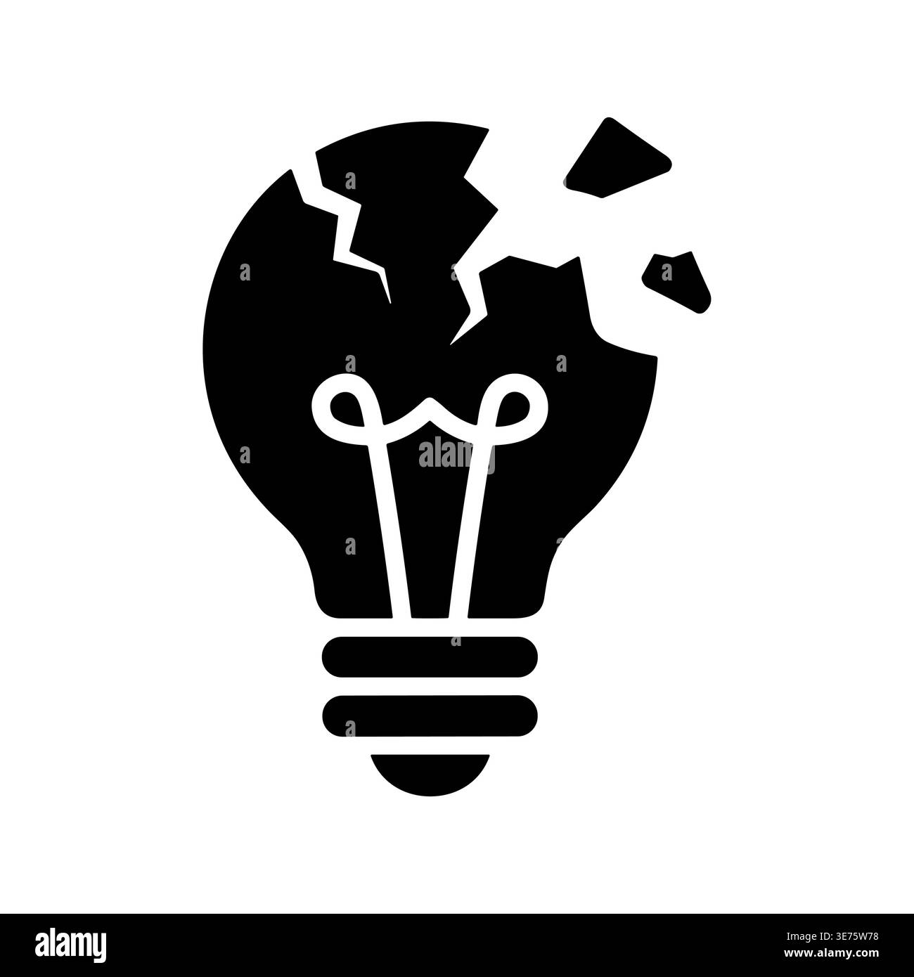 Broken Light Bulb Icon in Black and White Simple Style Stock Vector