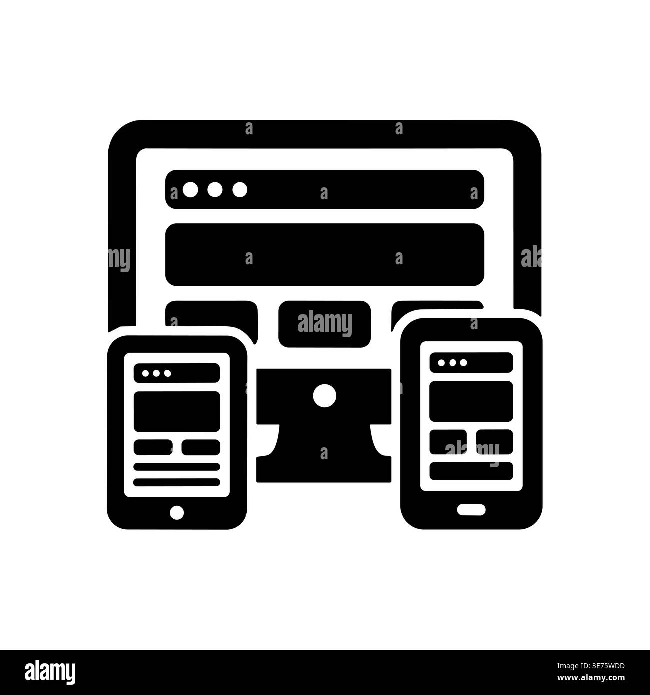 Responsive design glyph icon of computer and mobile devices Stock Vector