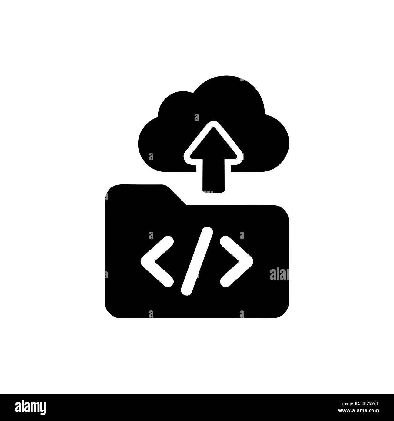 Cloud storage file with code upload solid icon illustration Stock Vector