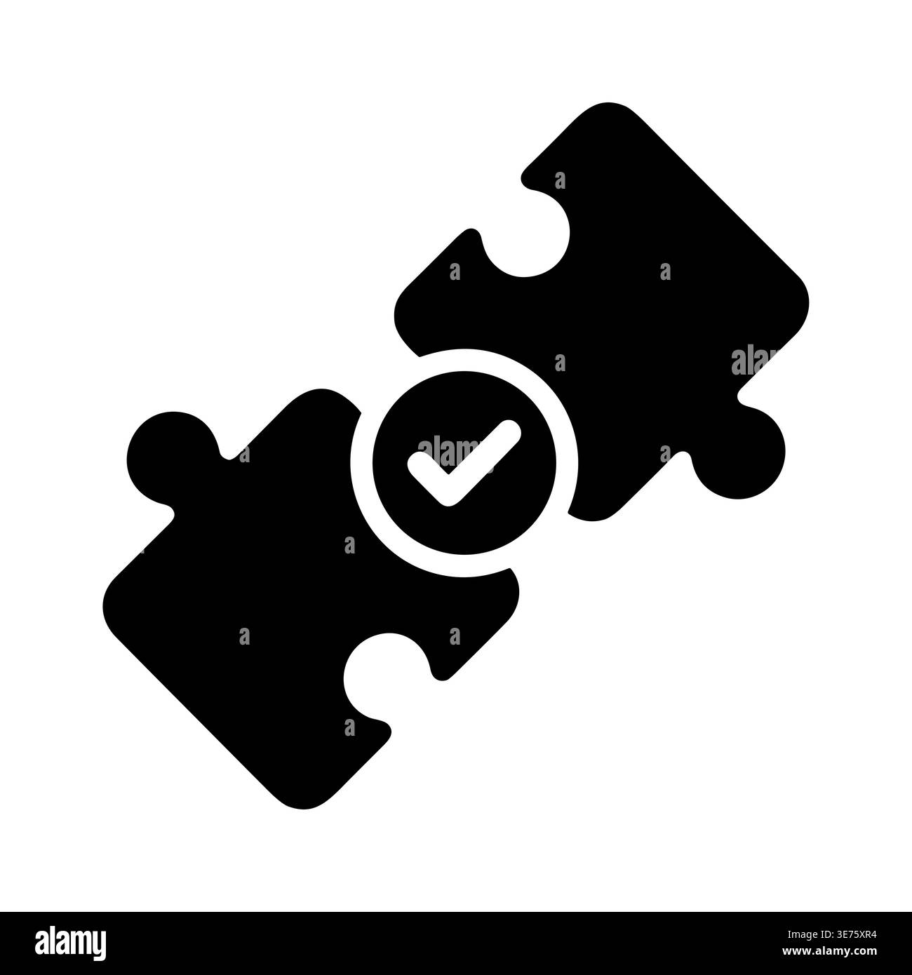 Connected puzzle pieces with checkmark symbol, solution concept icon Stock Vector