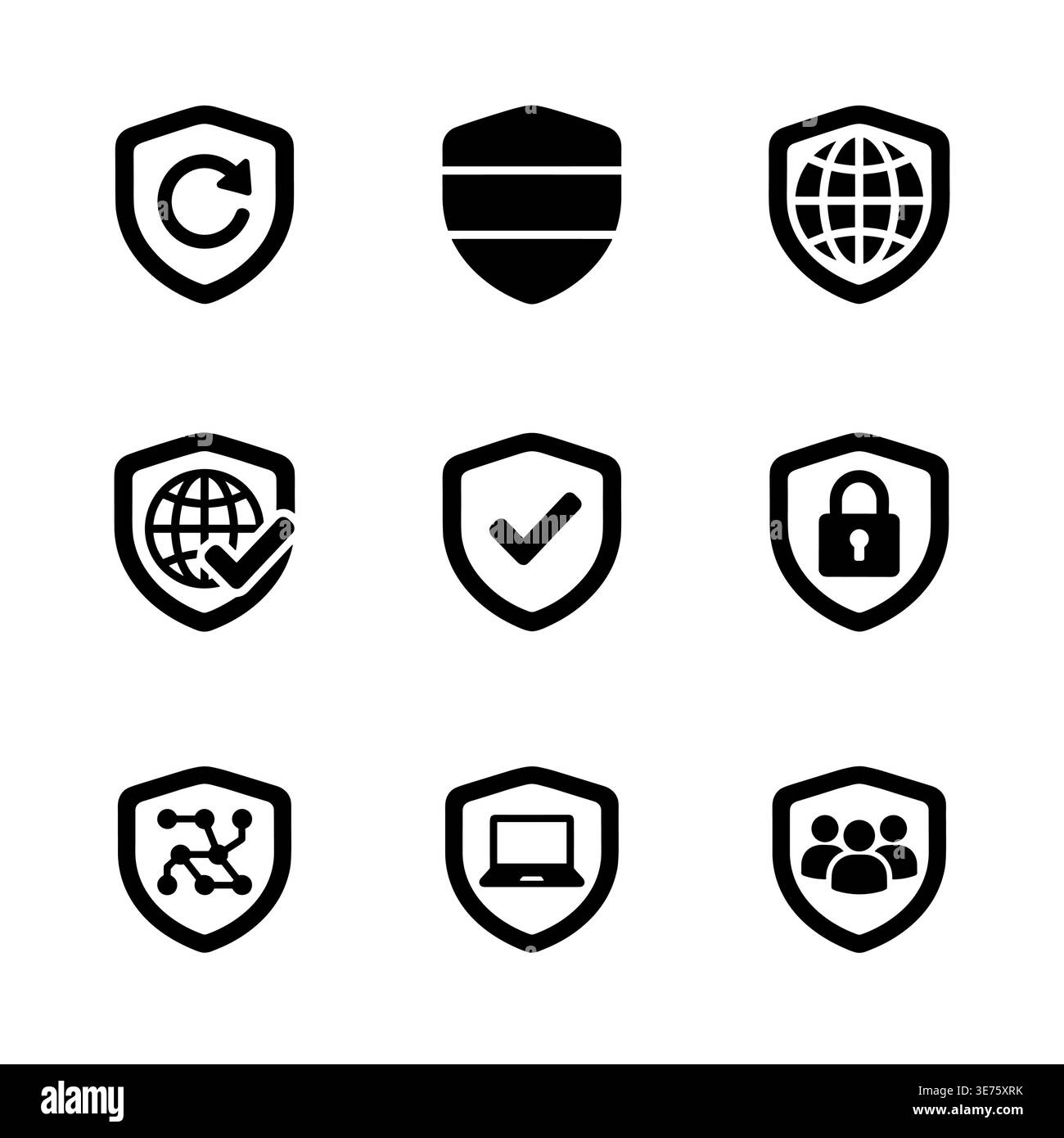 Shield icons set, protection and security glyph vector illustration Stock Vector