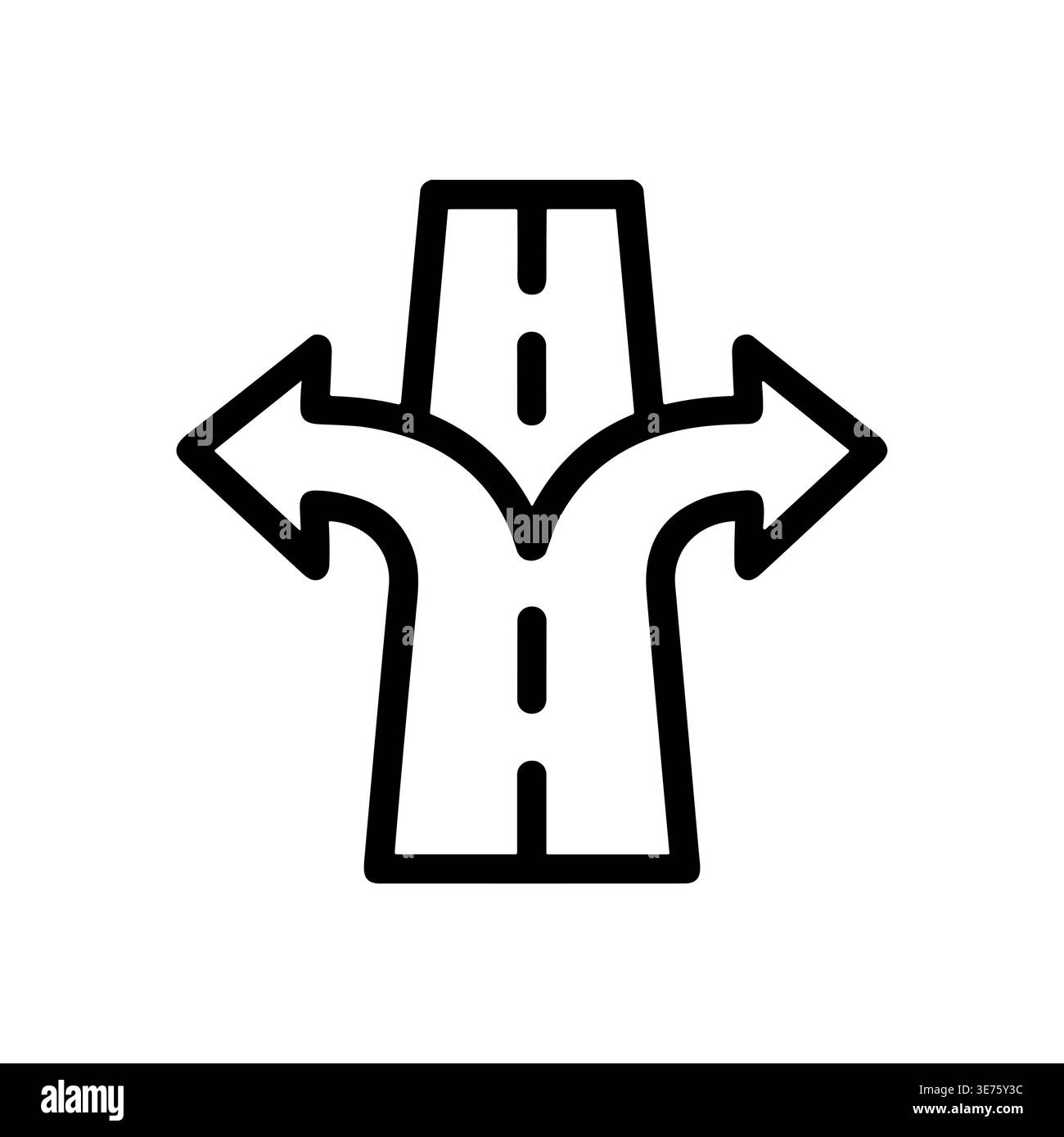 Road splitting into three directions, vector line icon illustration ...
