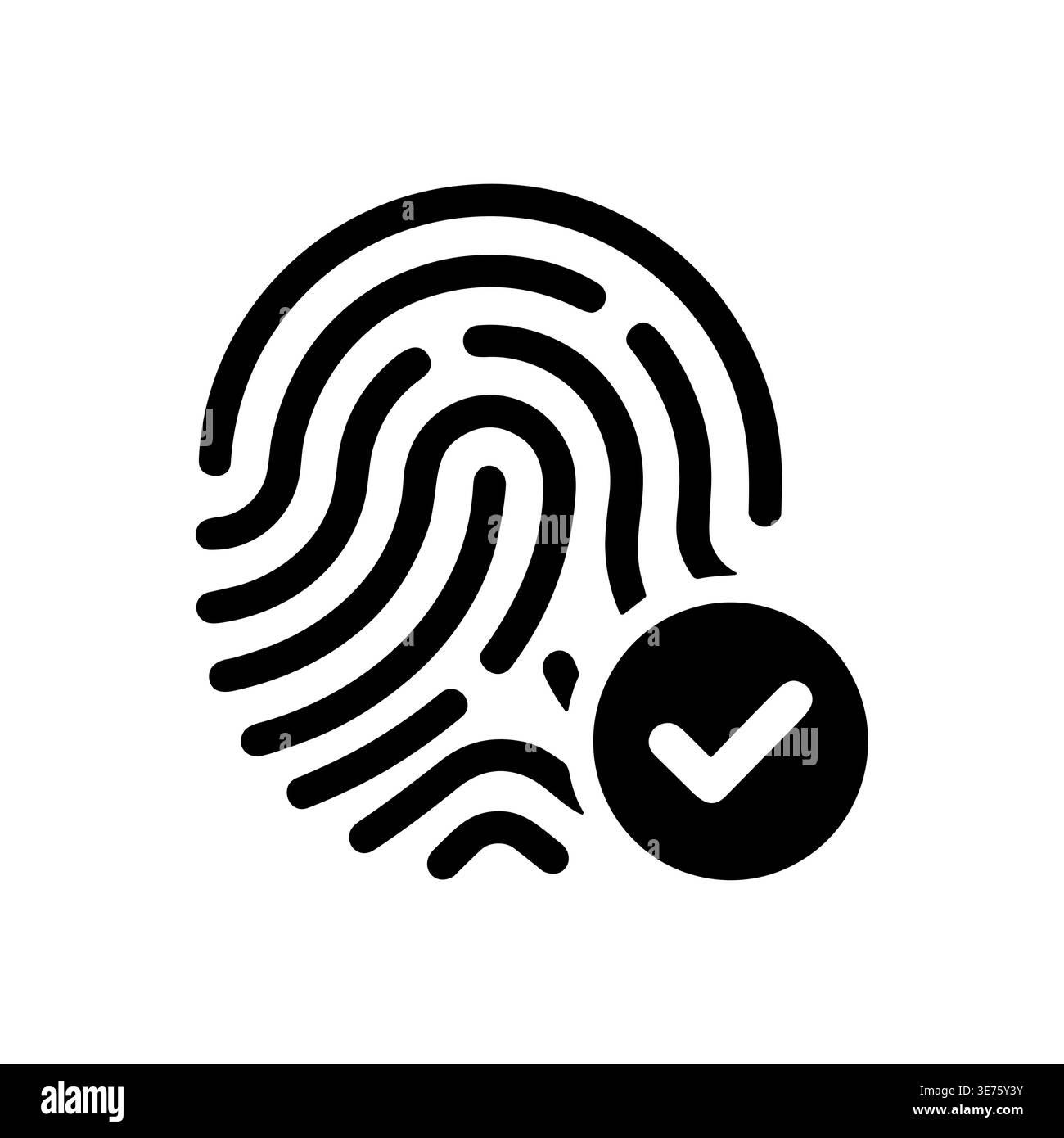 Fingerprint scan verification icon, security check with approval sign ...