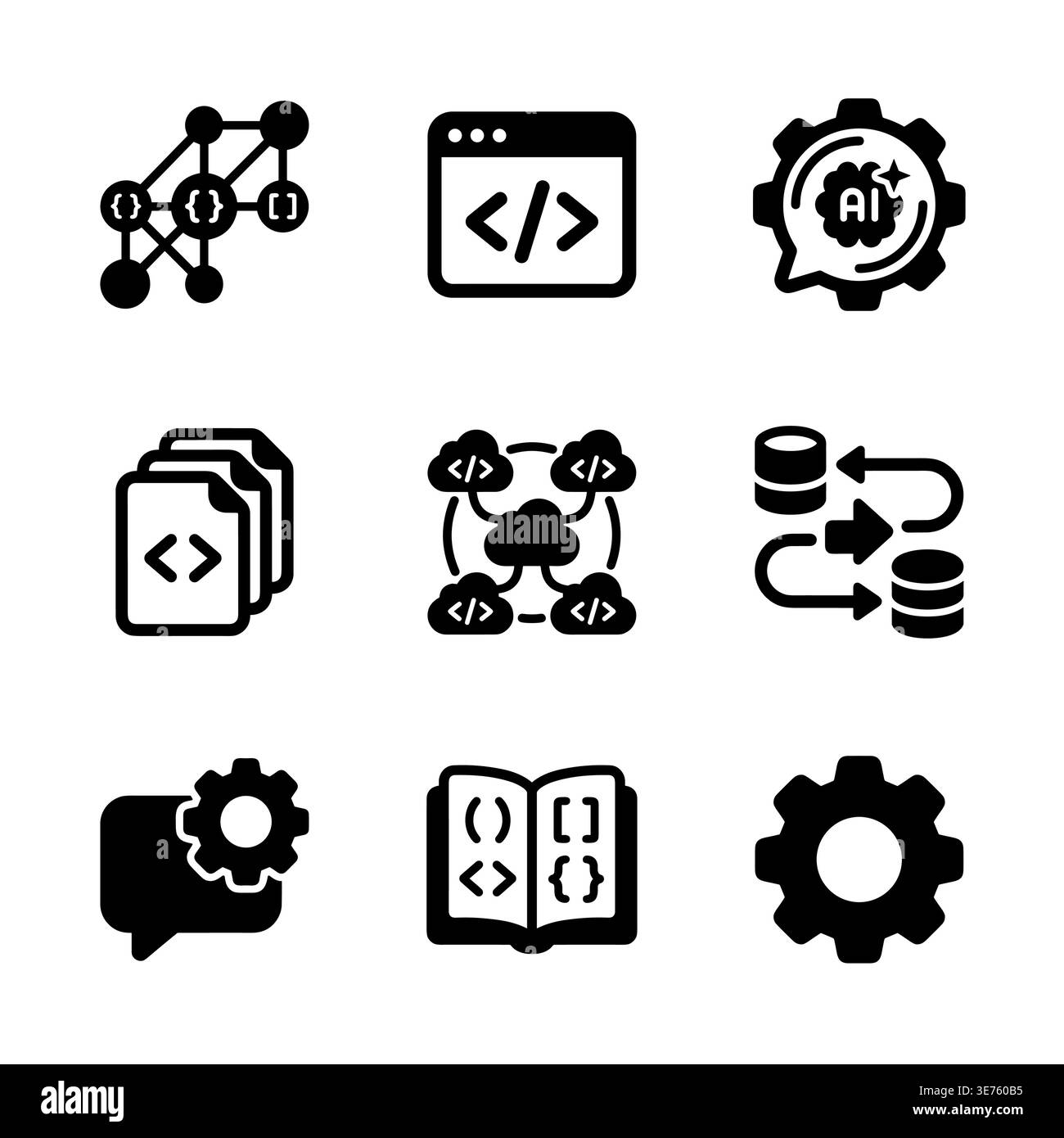 Set of programming and development solid glyph vector icons Stock Vector
