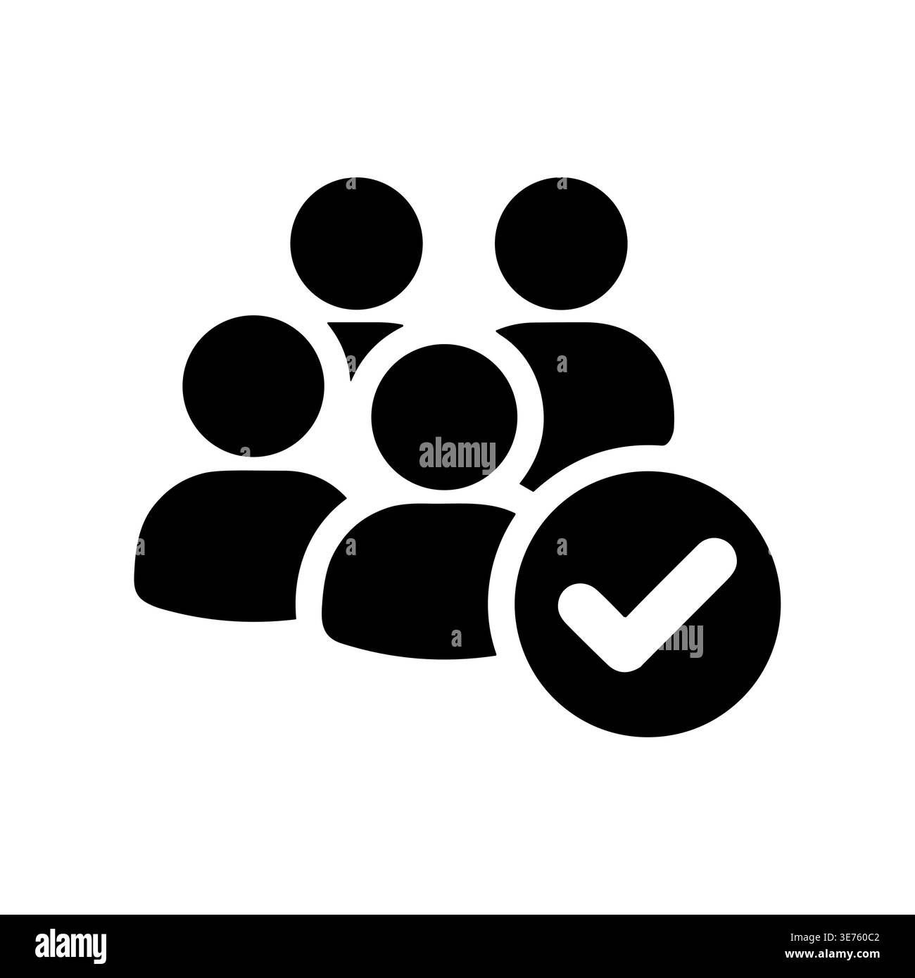 Team approved icon vector illustration, people with checkmark glyph Stock Vector