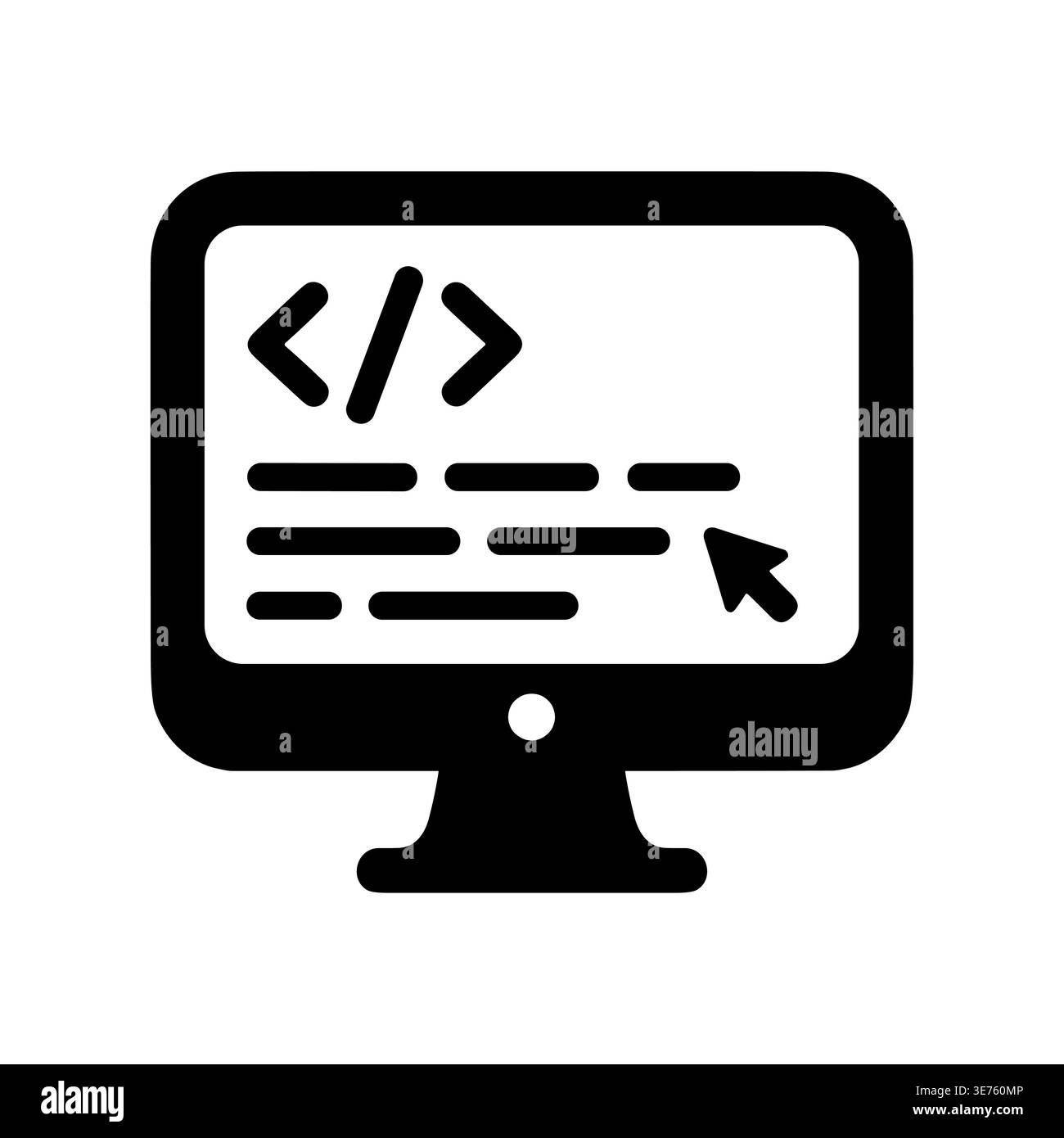 Computer monitor displaying code snippet with cursor black glyph icon Stock Vector