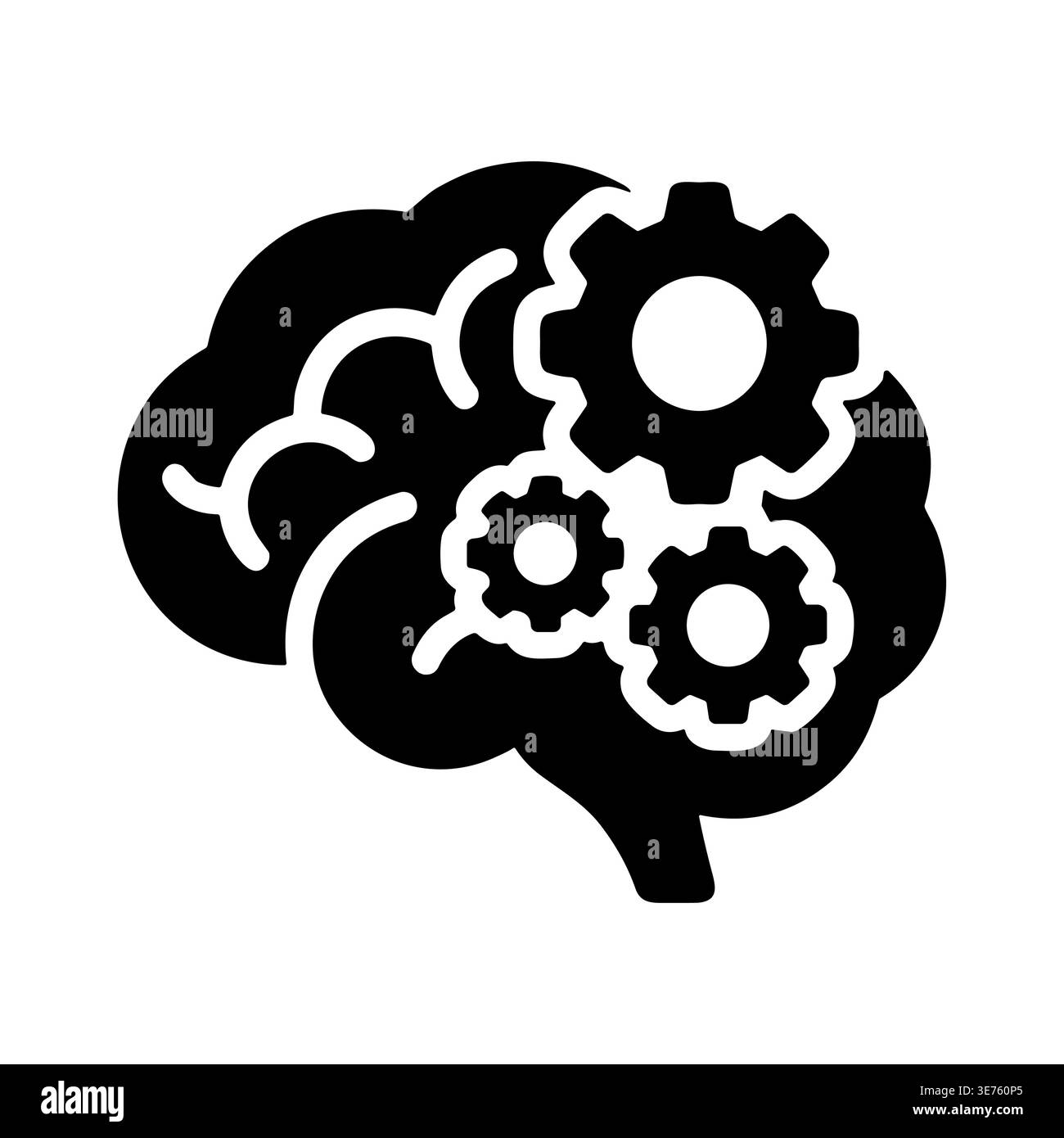 Brain with gears, thinking process, mechanism, idea, black silhouette ...
