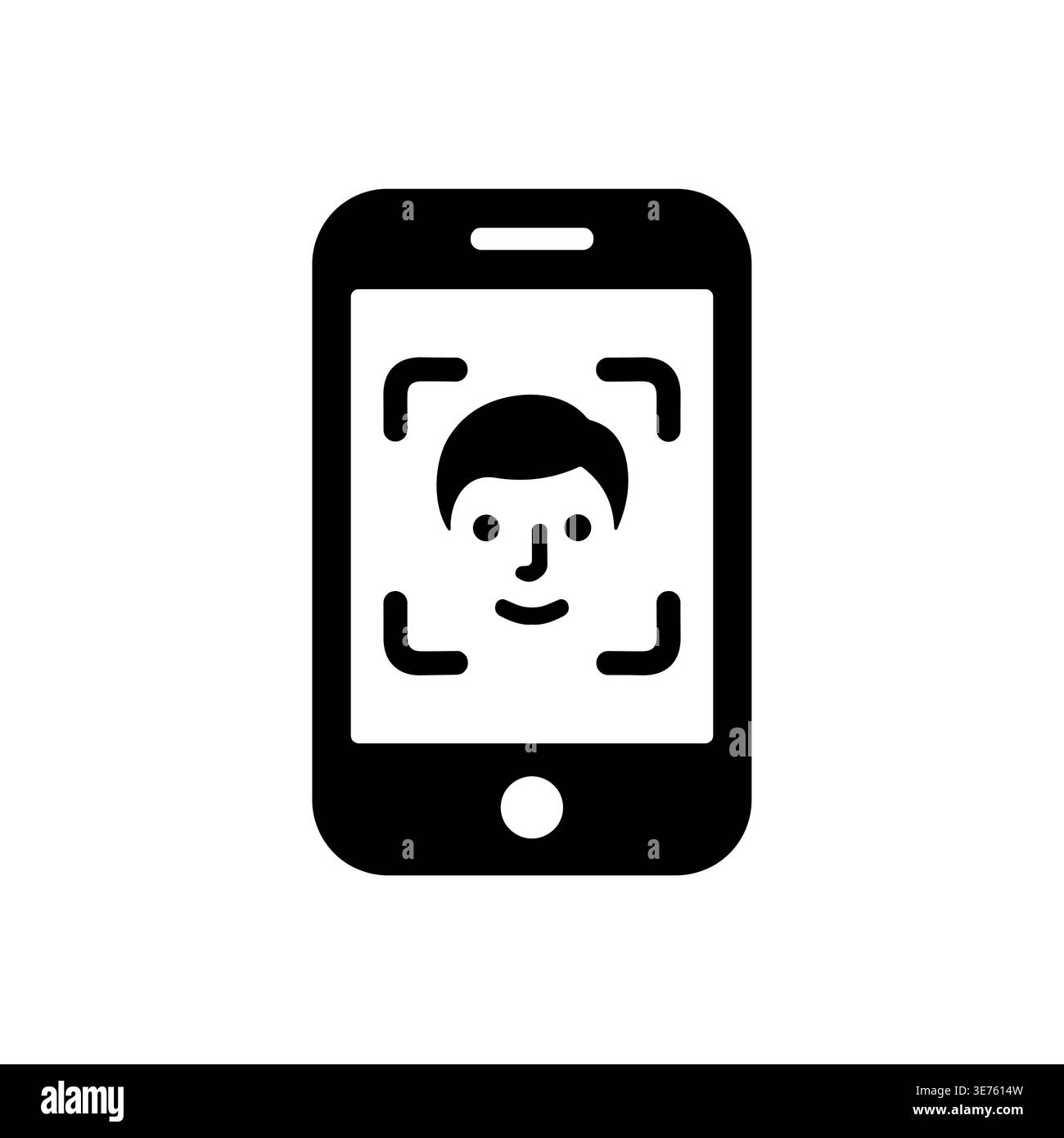 Smartphone face recognition scan technology black glyph icon Stock Vector
