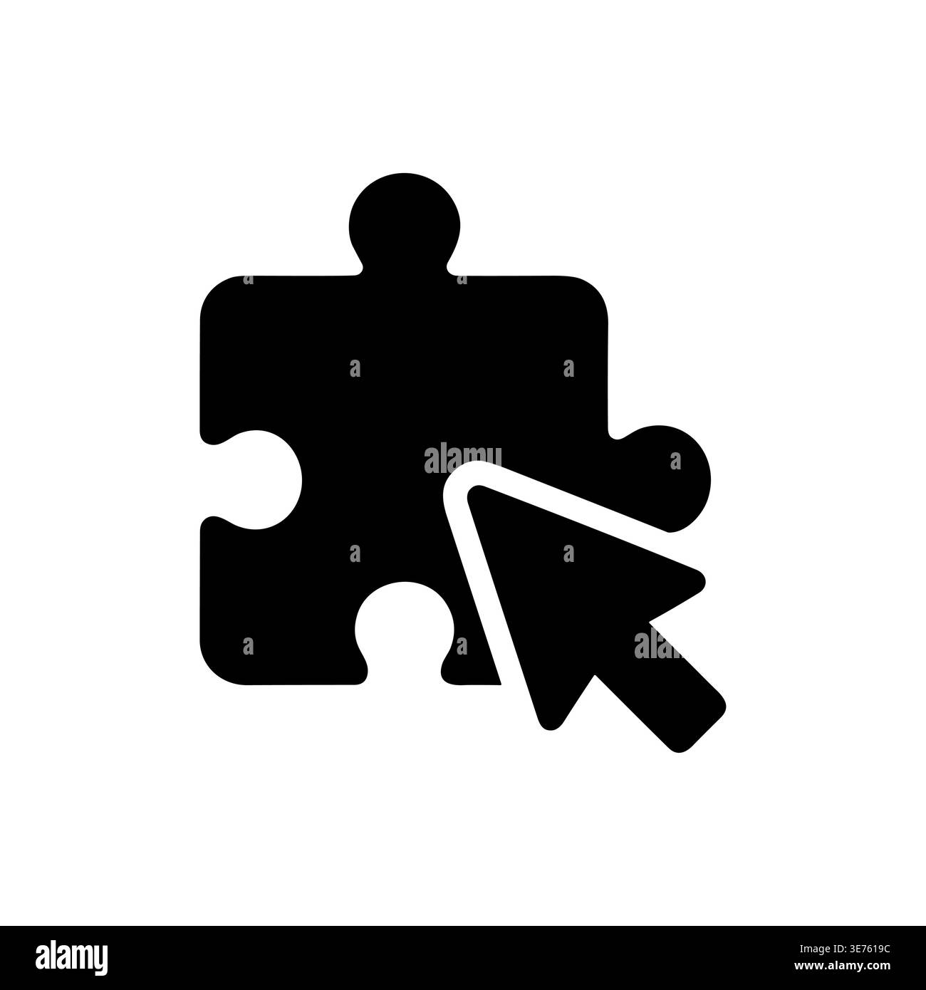 Black puzzle icon with cursor on white background vector Stock Vector