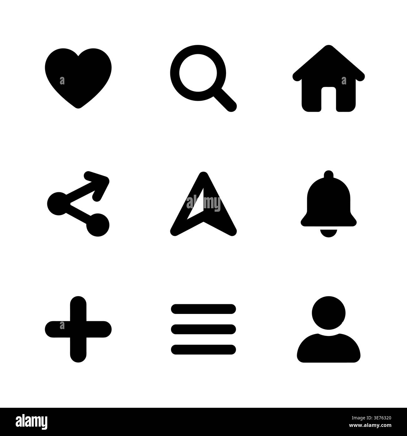 Set of basic user interface vector icons in black color. Stock Vector