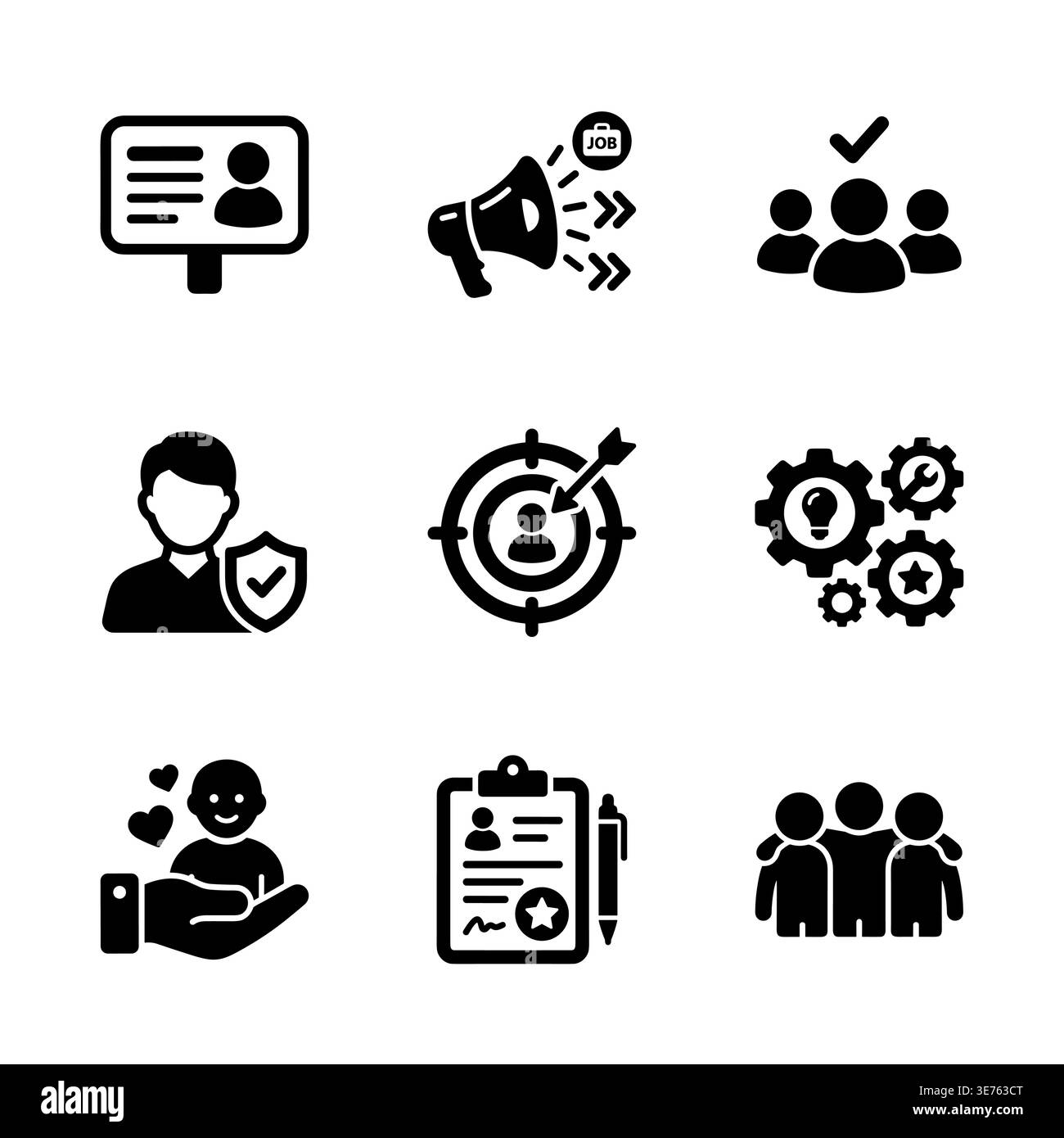 Set of job search and recruitment process line icons Stock Vector