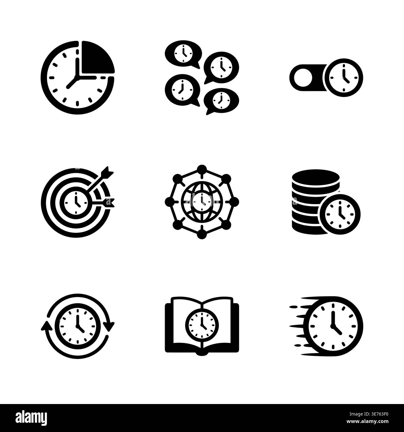 Time Management Vector Icon Set Illustration in Glyph Style Stock Vector