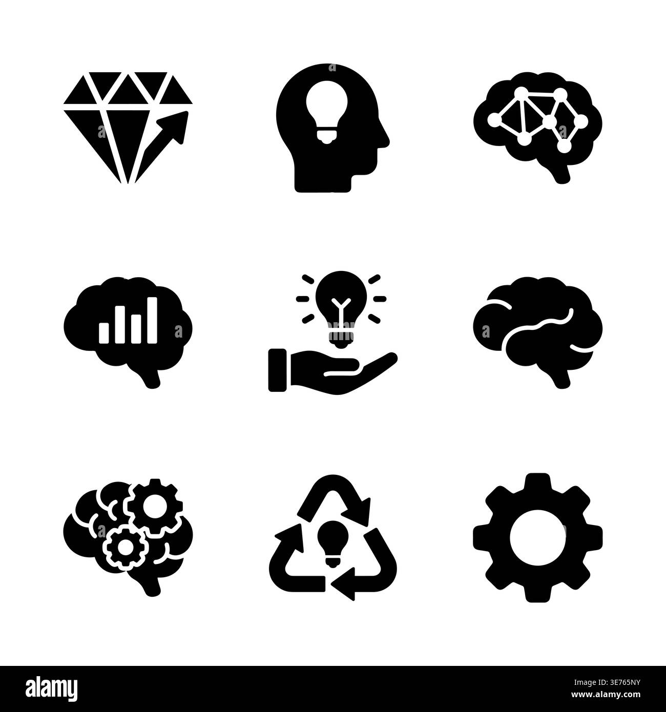 Set of black icons representing creativity and intelligent ideas Stock Vector