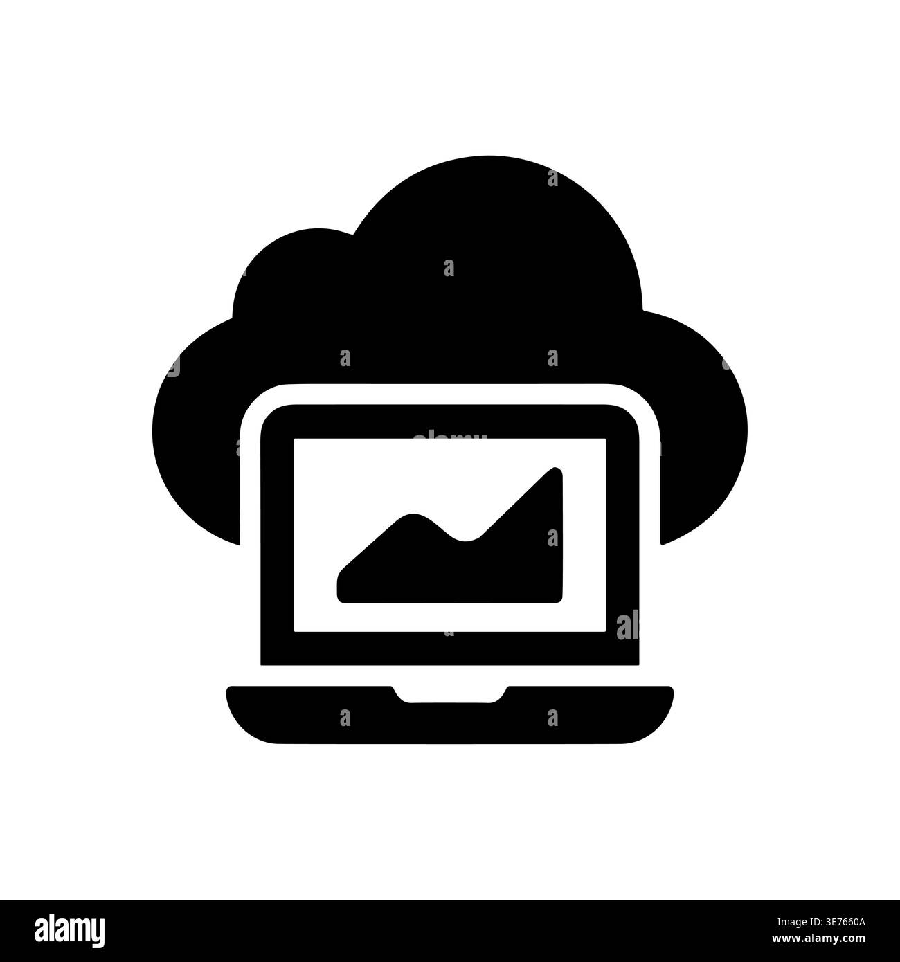 Cloud computing laptop showing data analysis simple vector icon Stock Vector