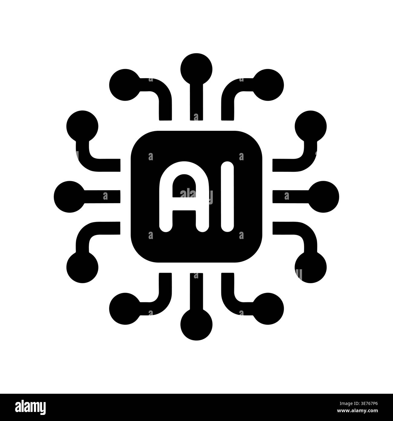 AI chip icon, artificial intelligence processor black silhouette vector ...