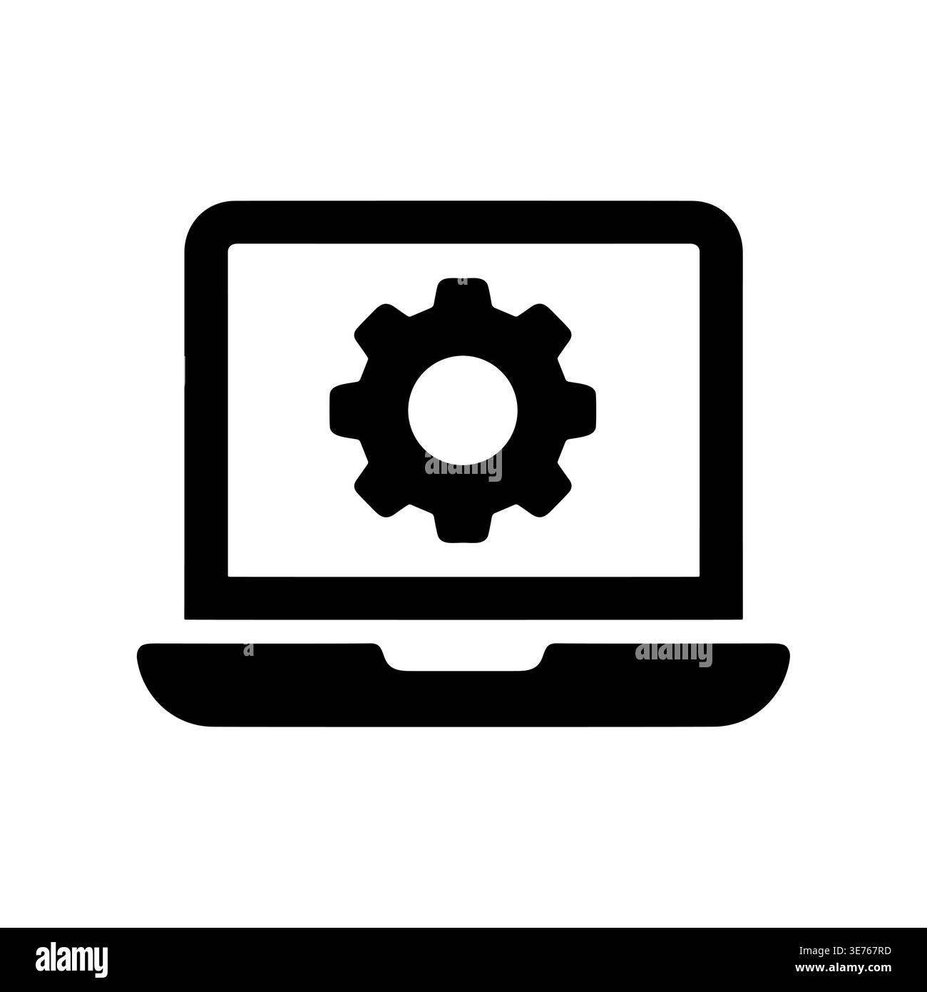 Laptop with gear icon for settings or maintenance solid Stock Vector