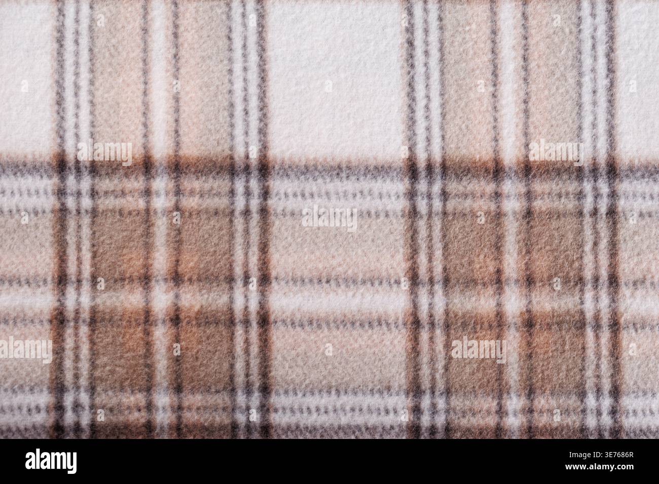 Beige Brown Plaid Blanket Fabric Texture Background Stock Photo