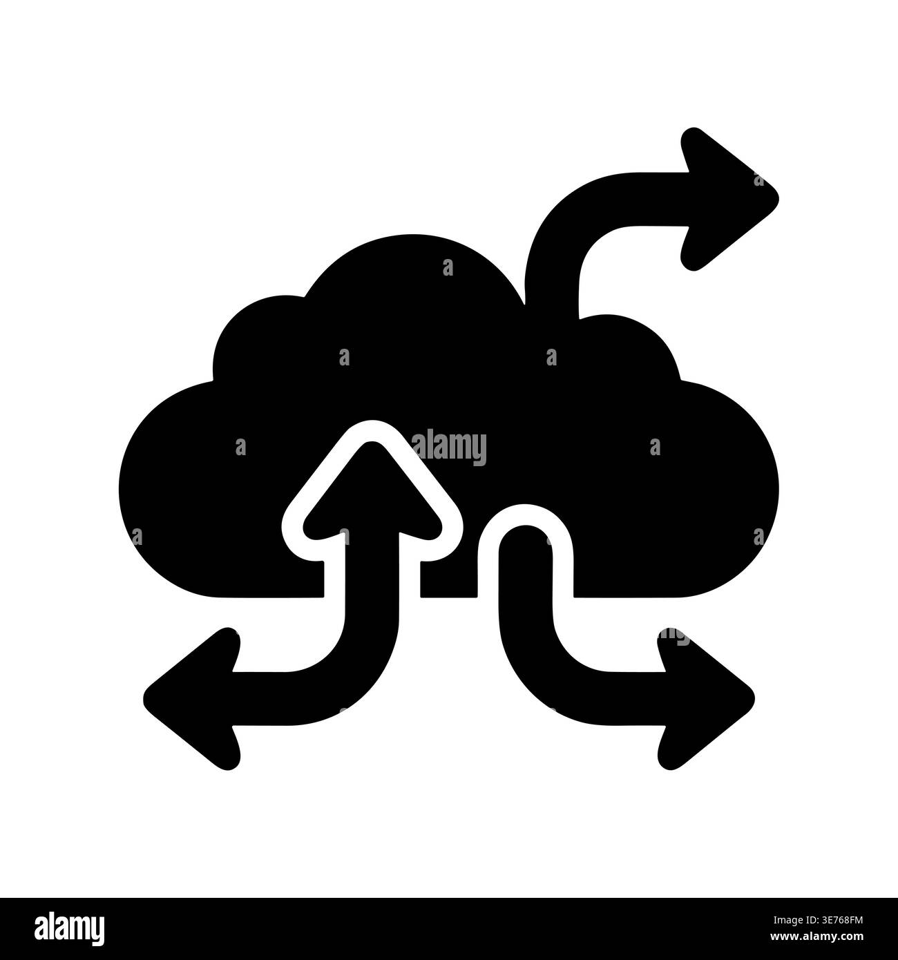 Cloud computing with multiple arrows, data flow in simple style Stock Vector