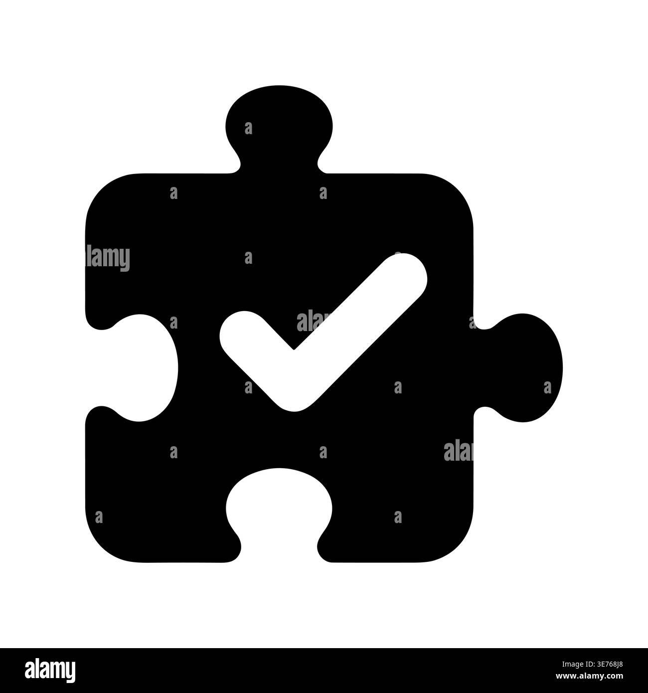 Black jigsaw puzzle piece with checkmark icon flat design Stock Vector