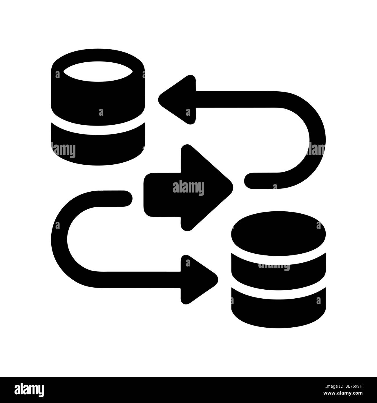 Database replication icon showing data synchronization process in black color Stock Vector
