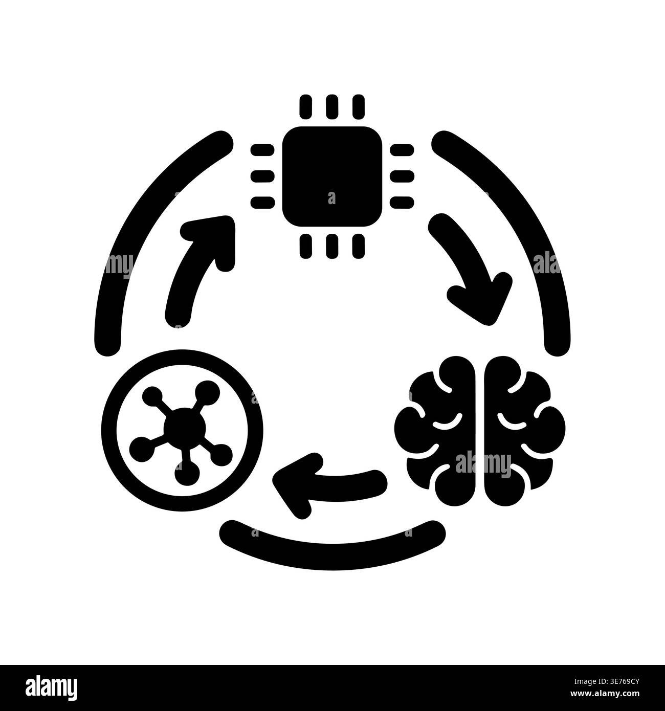 Artificial Intelligence Cycle Icon Depicting Brain Chipset and Data ...