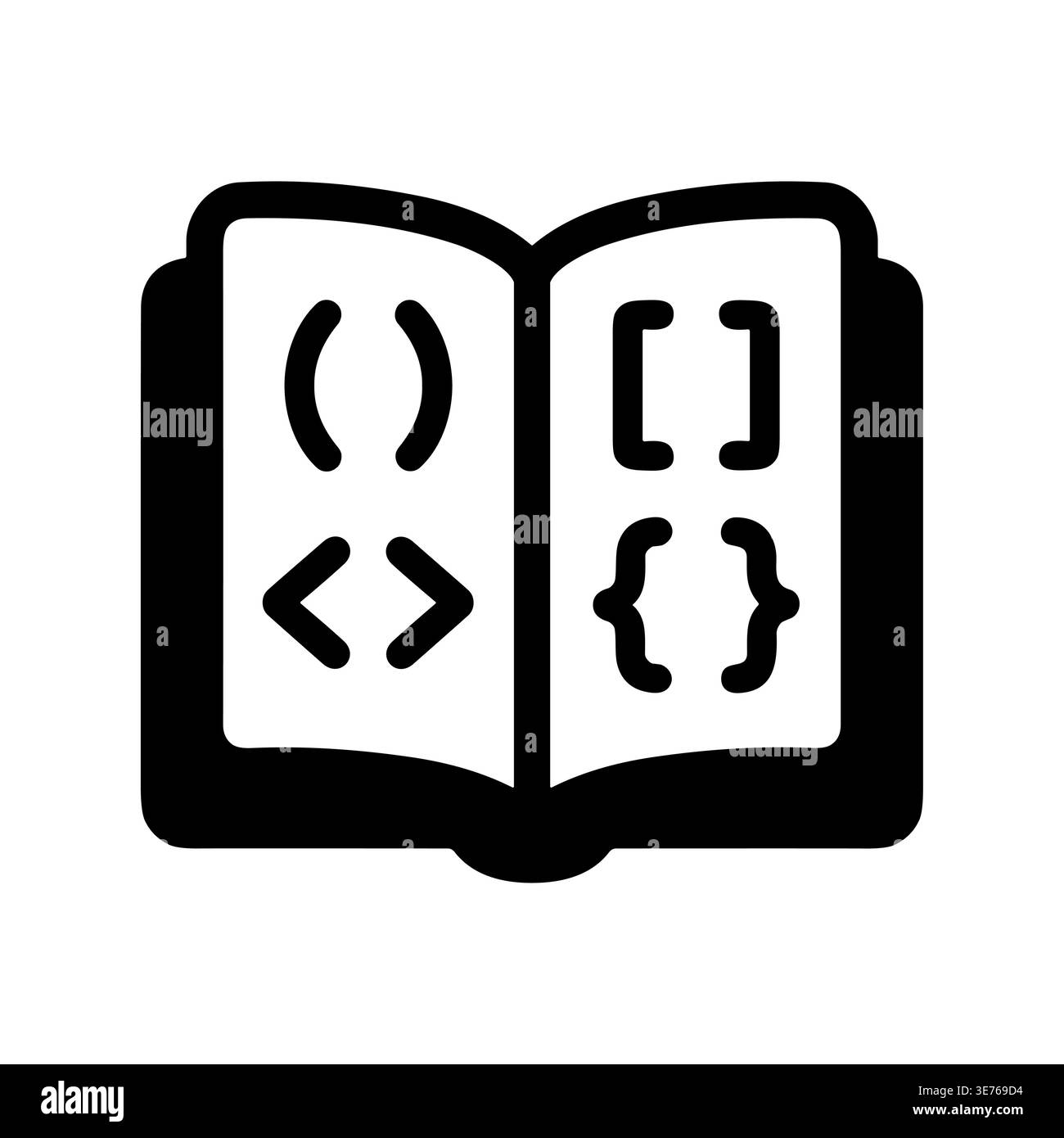 Coding book icon with brackets, parentheses, and curly braces Stock Vector