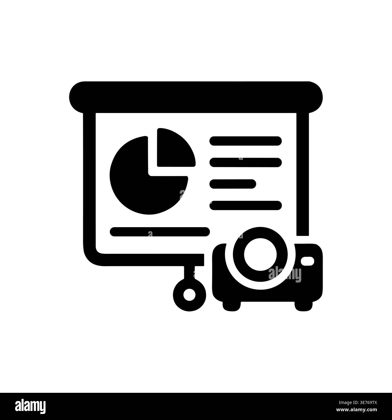 Presentation board with pie chart and projector glyph icon Stock Vector