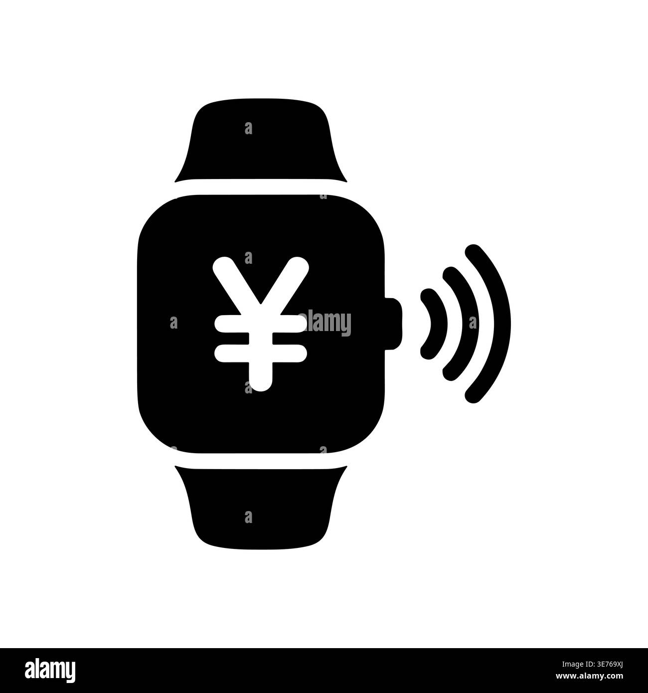 Smartwatch with Yen Symbol Showing Contactless Payment Icon Silhouette Stock Vector