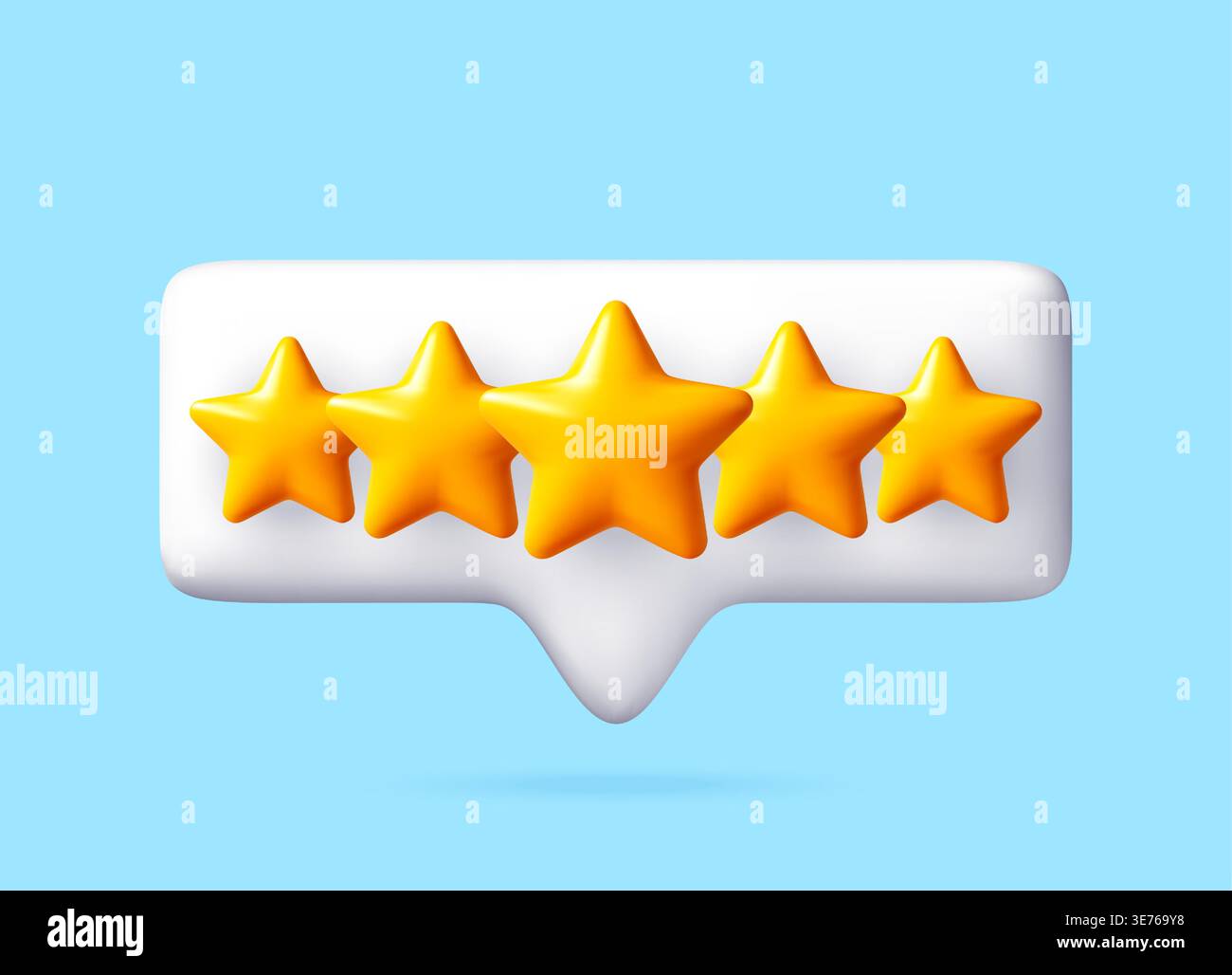Five yellow 3d stars inside a white speech bubble Stock Vector