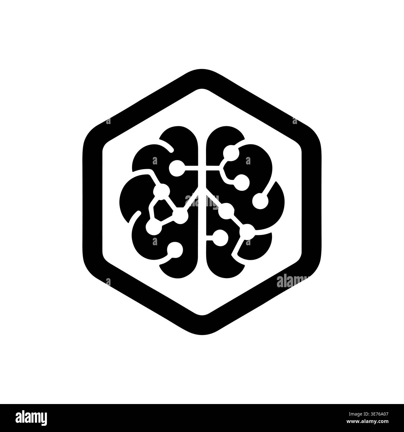 Artificial intelligence brain in hexagon shape black vector illustration Stock Vector