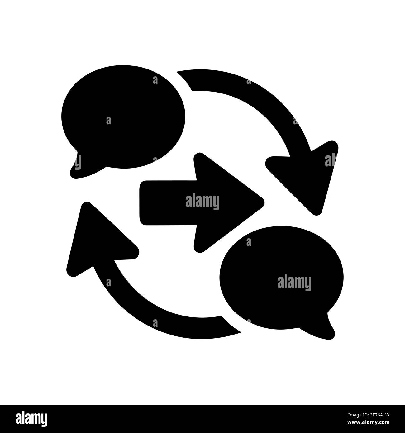 Black conversation exchange icon with arrow, cycle, and bubbles Stock Vector