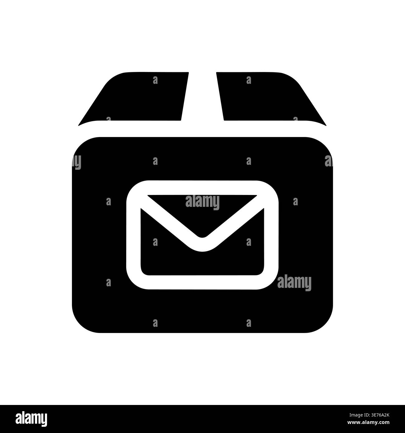 Black and white parcel box with mail icon, simple style Stock Vector