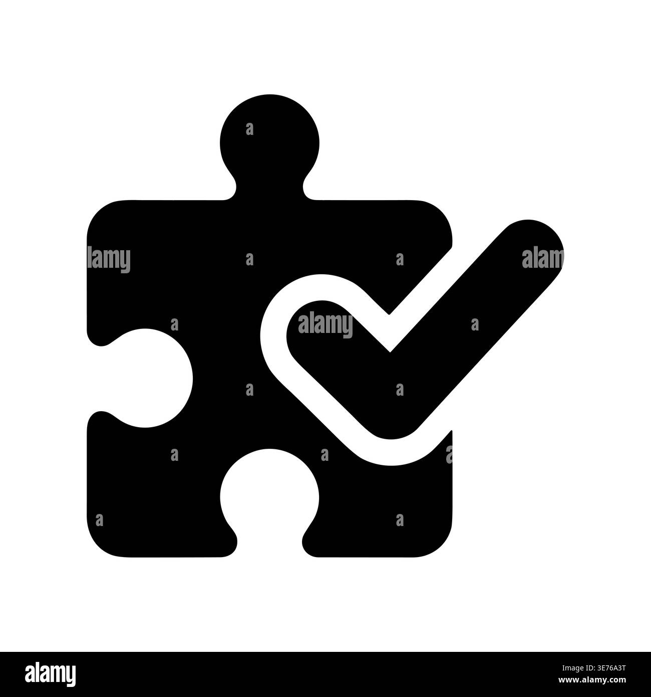 Black puzzle piece icon with white checkmark symbol Stock Vector