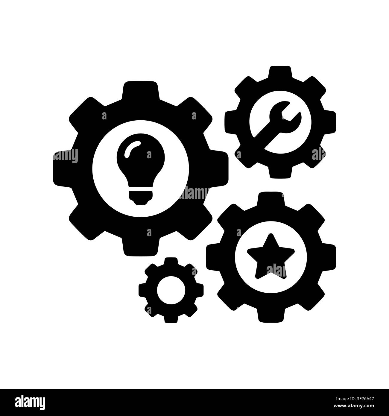 Gears with idea, wrench, and star symbols, vector illustration Stock Vector