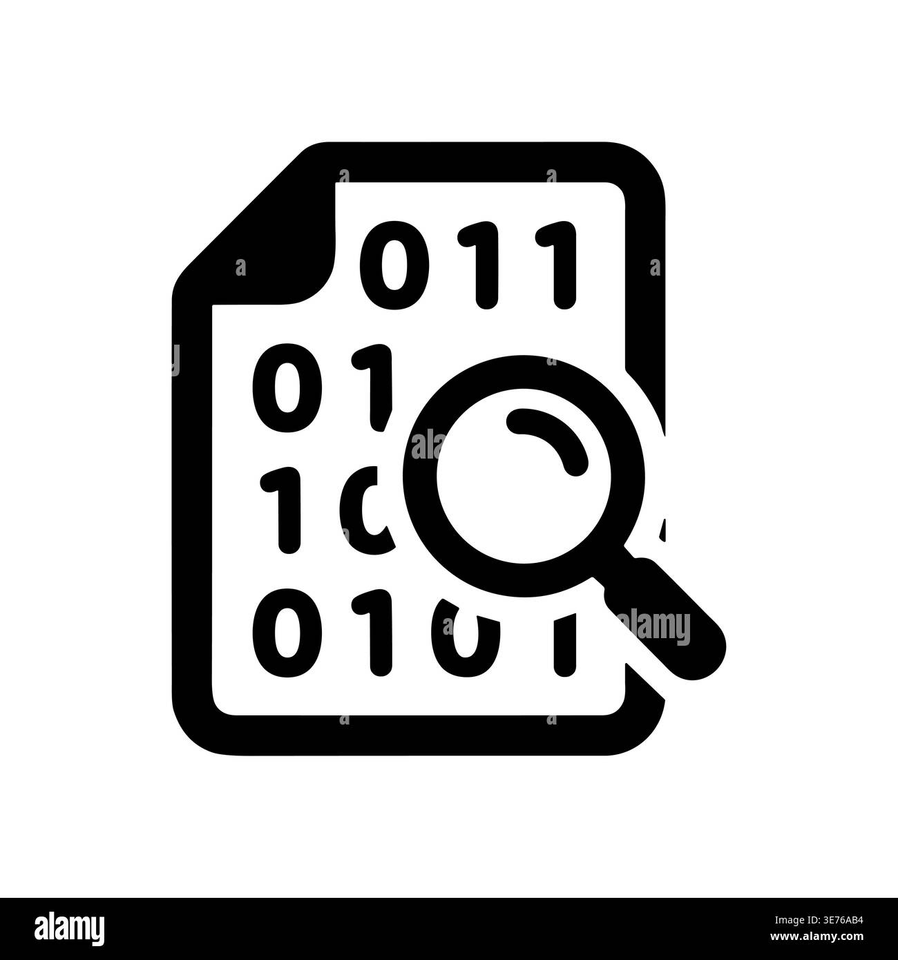 Binary code analysis with magnifying glass glyph vector icon Stock Vector