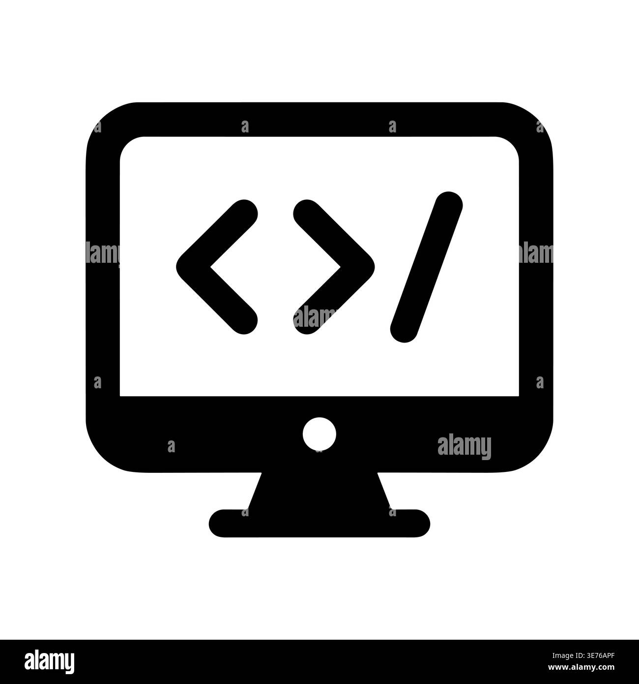 Computer screen showing coding symbols, software development icon, simple vector Stock Vector