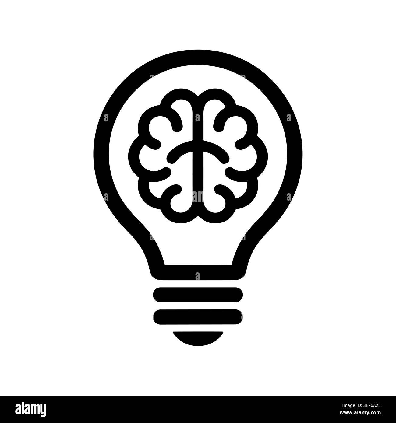 Brain inside light bulb icon symbolizing idea generation in outline Stock Vector