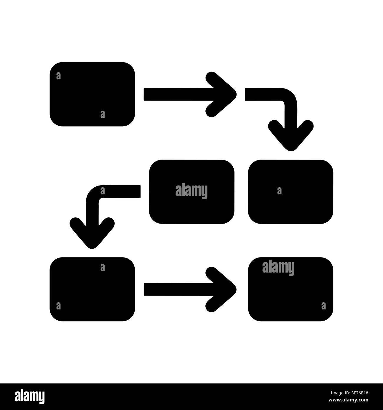 Flowchart Diagram with Rounded Rectangles and Arrows in Black Stock Vector