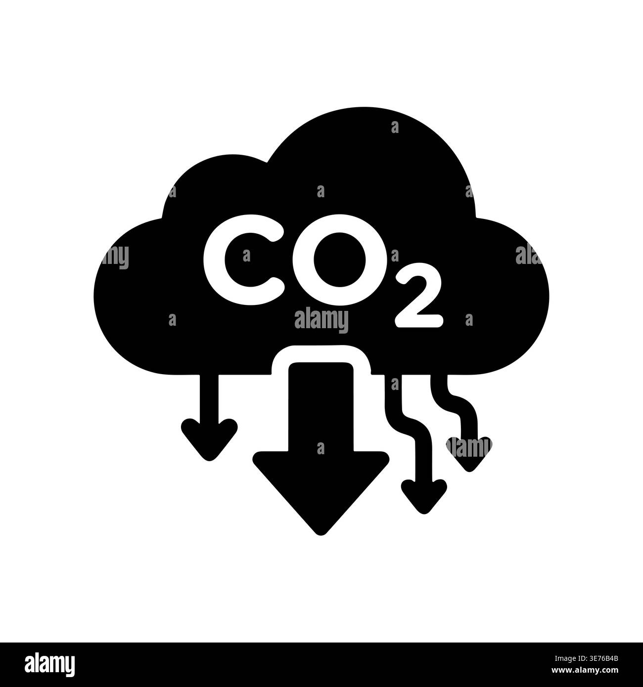 Black and white CO2 cloud emission reduction solid icon Stock Vector