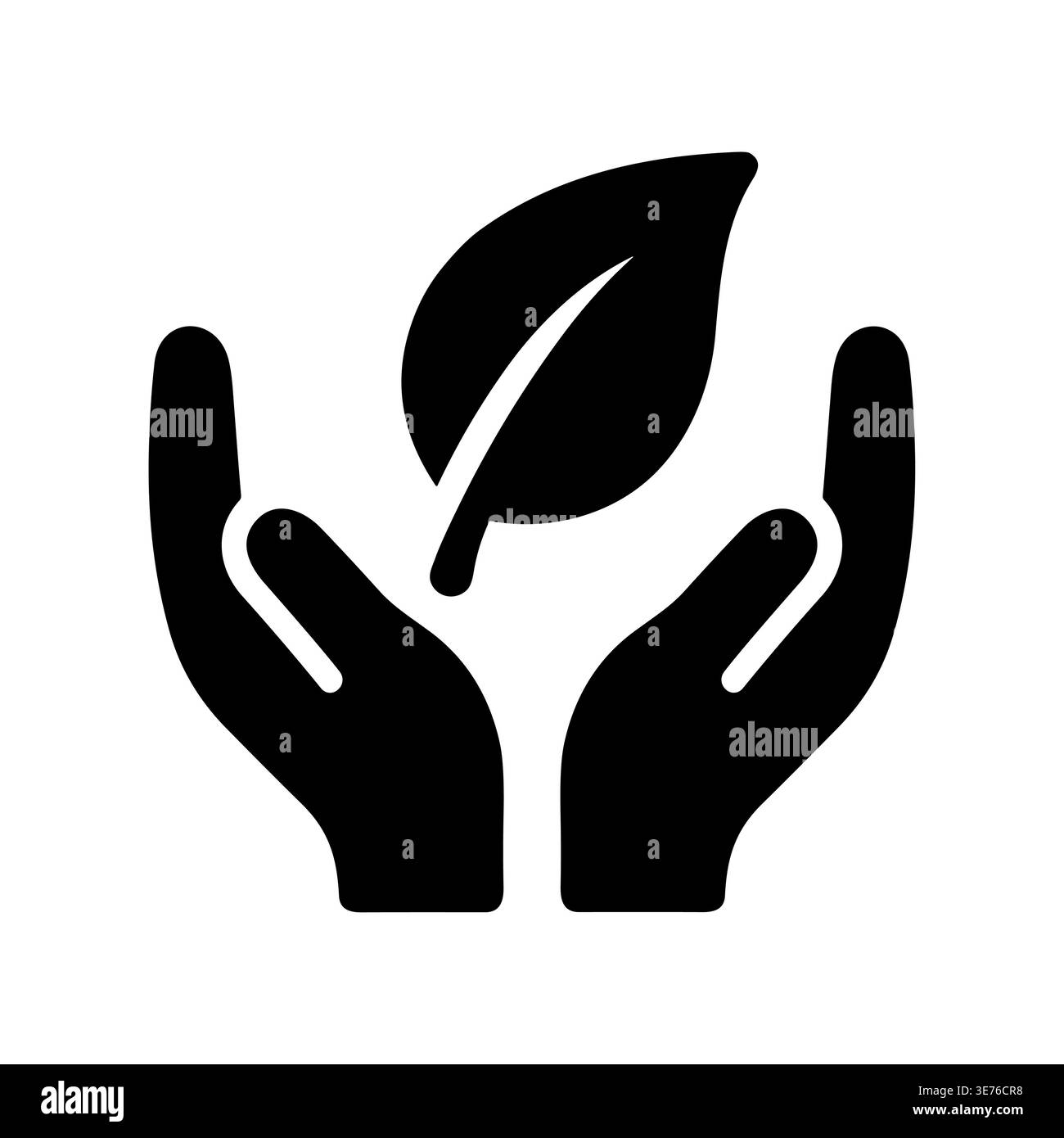 Hands holding a leaf, environmental protection, solid black glyph icon Stock Vector