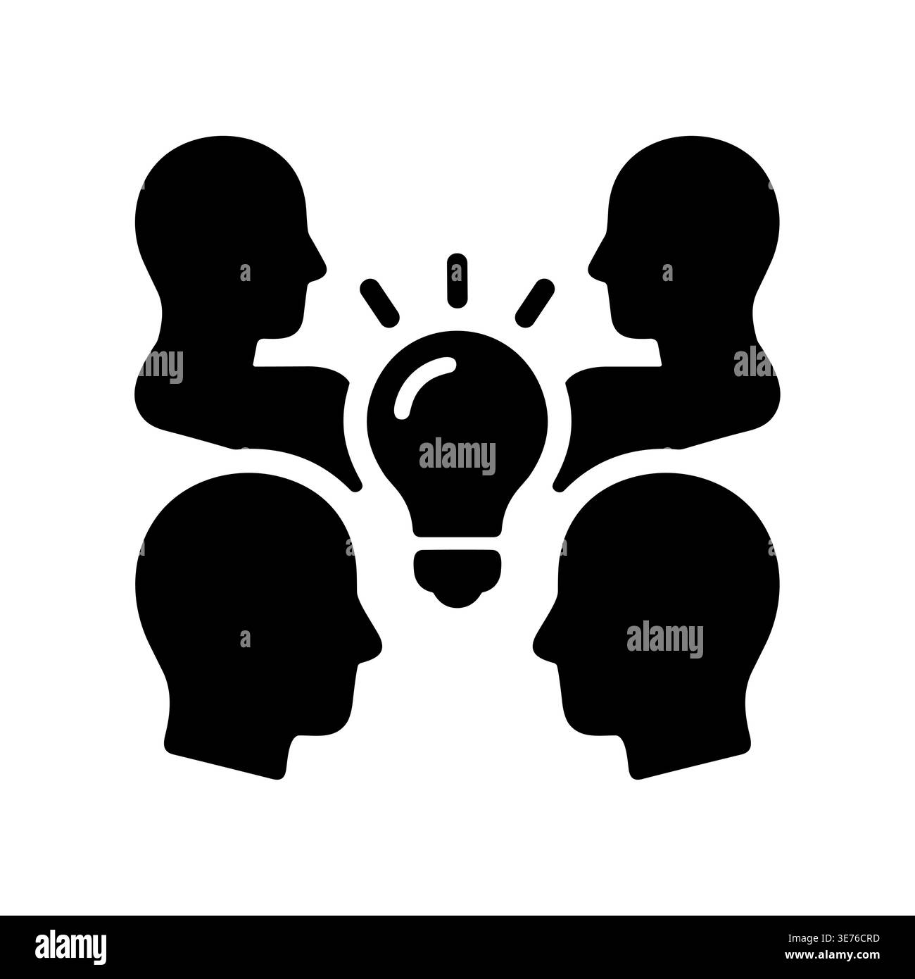 Brainstorming session vector icon with light bulb and team members Stock Vector