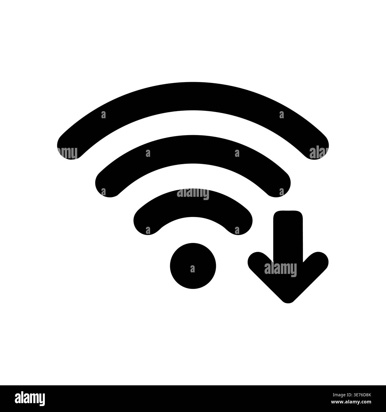 Black wifi icon with arrow down, connection problem symbol Stock Vector